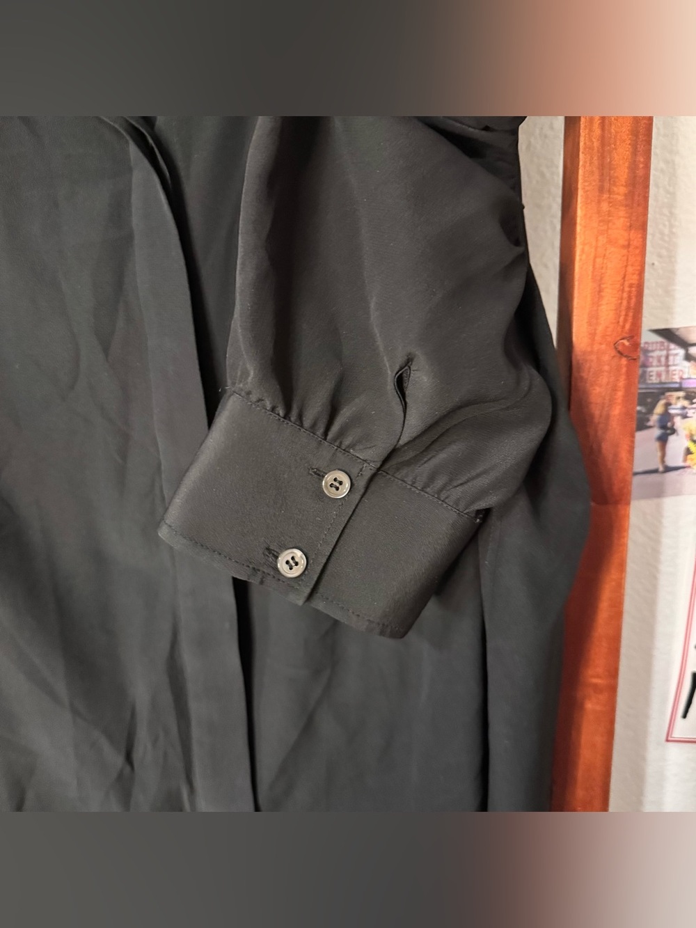 Frame Denim Gillian Silk Black Puff Sleeve Blouse - Picture 11 of 12